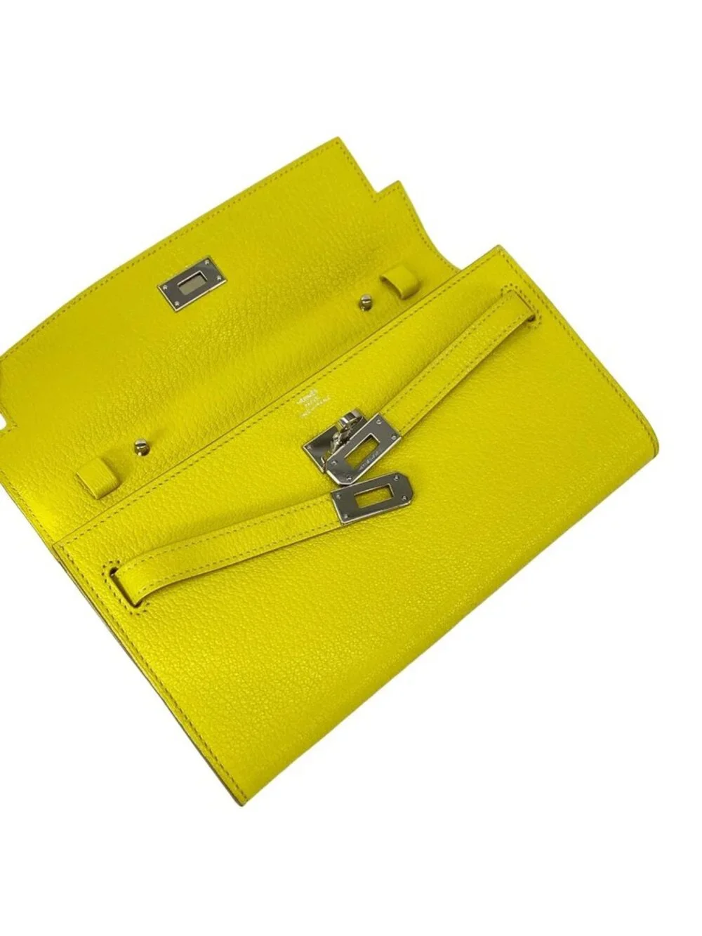 Hermes Wallet Kelly Long Tougo Lime Shoulder Silver